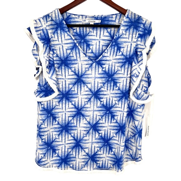Chico's Tops - NEW MSRP $70 100% LINEN Chicos Sz 2 Large Blue Tropical Blouse Shirt Top Beach